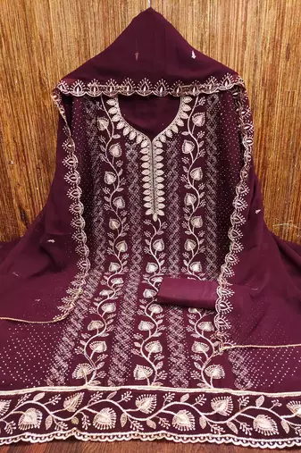 multi georgette embroidered unstitched dressmaterials 3 pair top bottom dupptaa