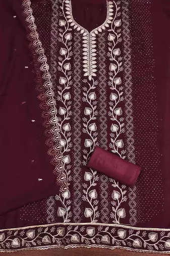 multi georgette embroidered unstitched dressmaterials 3 pair top bottom dupptaa