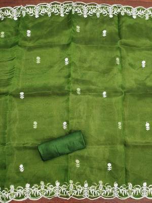 green organza embroidered unstitched dressmaterials 3 pair top bottom dupptaa 4