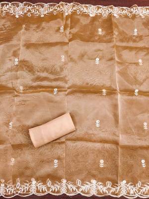 orange organza embroidered unstitched dressmaterials 3 pair top bottom dupptaa 4