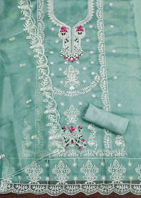 sky organza embroidered unstitched dressmaterials 3 pair top bottom dupptaa 4