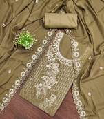 Cream georgette embroidered unstitched dressmaterials 3 pair top bottom dupptaa