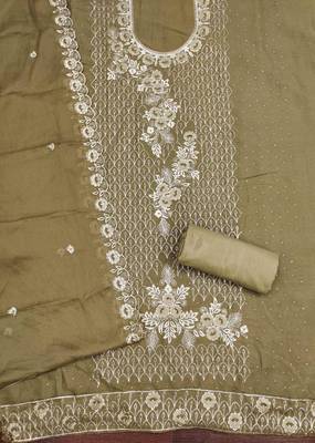 Cream georgette embroidered unstitched dressmaterials 3 pair top bottom dupptaa 3