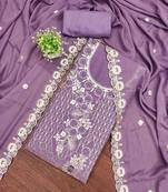 Lavender georgette embroidered unstitched dressmaterials 3 pair top bottom dupptaa