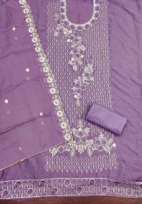 Lavender georgette embroidered unstitched dressmaterials 3 pair top bottom dupptaa 3