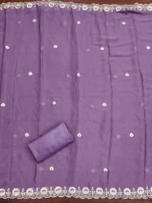 Lavender georgette embroidered unstitched dressmaterials 3 pair top bottom dupptaa 4