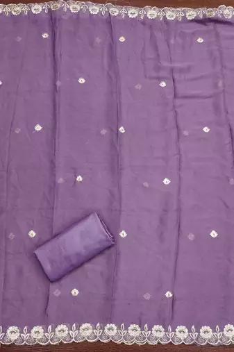lavender georgette embroidered unstitched dressmaterials 3 pair top bottom dupptaa