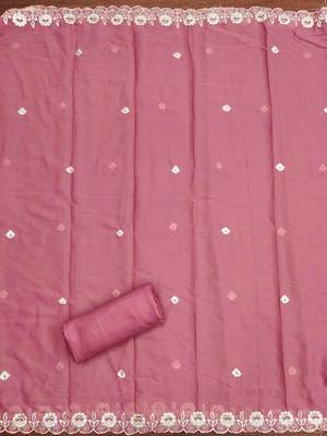 Pink georgette embroidered unstitched dressmaterials 3 pair top bottom dupptaa 4