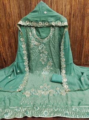 Indigo georgette embroidered unstitched dressmaterials 3 pair top bottom dupptaa 2