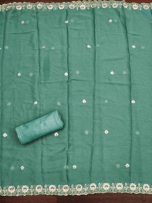 Indigo georgette embroidered unstitched dressmaterials 3 pair top bottom dupptaa 4