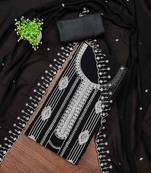black georgette embroidered unstitched dressmaterials 3 pair top bottom dupptaa