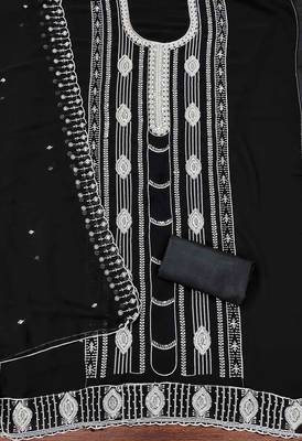 black georgette embroidered unstitched dressmaterials 3 pair top bottom dupptaa 3