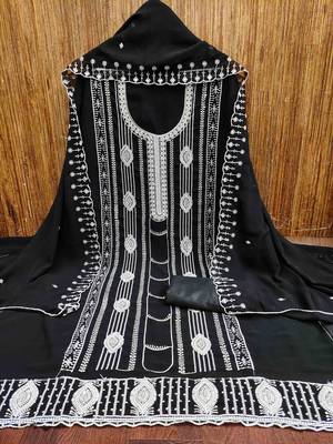 black georgette embroidered unstitched dressmaterials 3 pair top bottom dupptaa 4