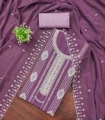 lavender georgette embroidered unstitched dressmaterials 3 pair top bottom dupptaa