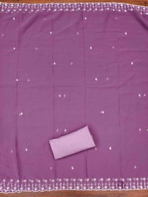 lavender georgette embroidered unstitched dressmaterials 3 pair top bottom dupptaa 2