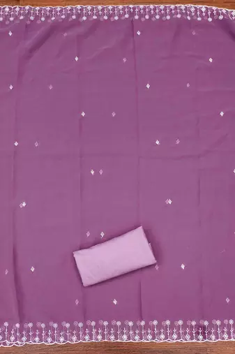 lavender georgette embroidered unstitched dressmaterials 3 pair top bottom dupptaa