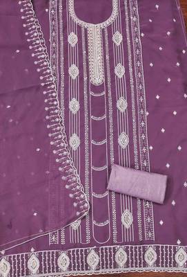 lavender georgette embroidered unstitched dressmaterials 3 pair top bottom dupptaa 3