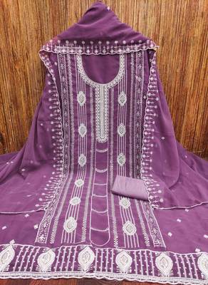 lavender georgette embroidered unstitched dressmaterials 3 pair top bottom dupptaa 4