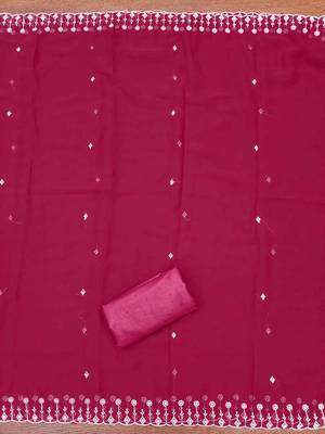 pink georgette embroidered unstitched dressmaterials 3 pair top bottom dupptaa 2