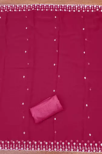 pink georgette embroidered unstitched dressmaterials 3 pair top bottom dupptaa