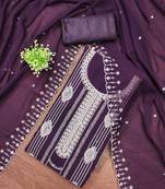 purple georgette embroidered unstitched dressmaterials 3 pair top bottom dupptaa