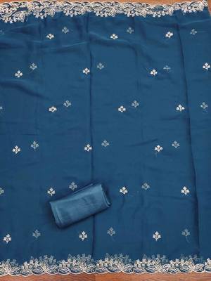 blue georgette embroidered unstitched dressmaterials 3 pair top bottom dupptaa 3