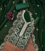 green georgette embroidered unstitched dressmaterials 3 pair top bottom dupptaa