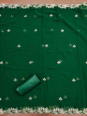 green georgette embroidered unstitched dressmaterials 3 pair top bottom dupptaa 3