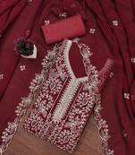 maroon georgette embroidered unstitched dressmaterials 3 pair top bottom dupptaa