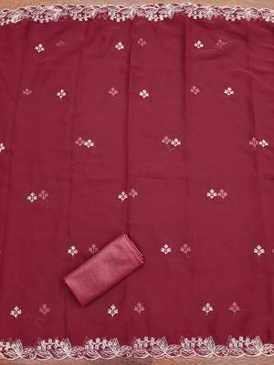 maroon georgette embroidered unstitched dressmaterials 3 pair top bottom dupptaa 3