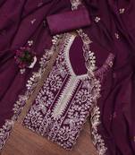 wine georgette embroidered unstitched dressmaterials 3 pair top bottom dupptaa