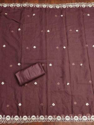 brown georgette embroidered unstitched dressmaterials 3 pair top bottom dupptaa 3