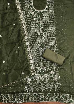 sea green georgette embroidered unstitched dressmaterials 3 pair top bottom dupptaa 2