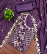 purple georgette embroidered unstitched dressmaterials 3 pair top bottom dupptaa