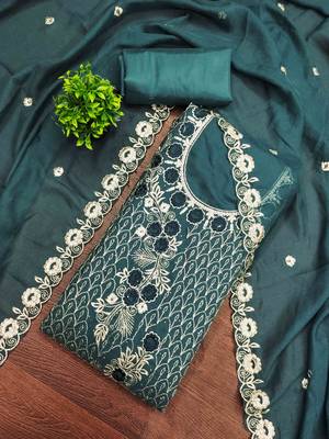 sky georgette embroidered unstitched dressmaterials 3 pair top bottom dupptaa 1