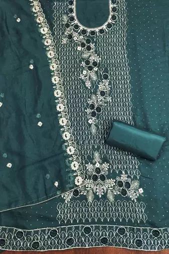 sky georgette embroidered unstitched dressmaterials 3 pair top bottom dupptaa