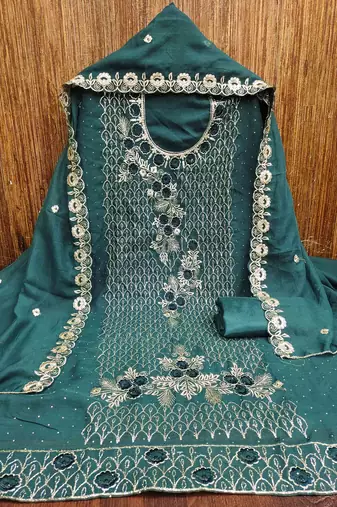 sky georgette embroidered unstitched dressmaterials 3 pair top bottom dupptaa