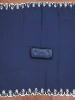 blue georgette embroidered unstitched dressmaterials 3 pair top bottom dupptaa 3