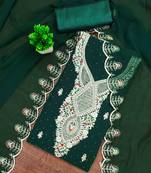 green georgette embroidered unstitched dressmaterials 3 pair top bottom dupptaa