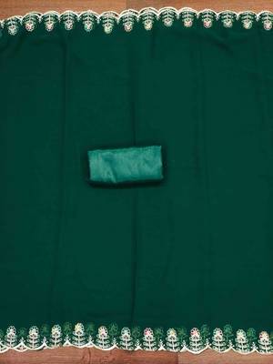 green georgette embroidered unstitched dressmaterials 3 pair top bottom dupptaa 3