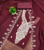 maroon georgette embroidered unstitched dressmaterials 3 pair top bottom dupptaa