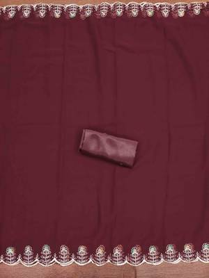 maroon georgette embroidered unstitched dressmaterials 3 pair top bottom dupptaa 3