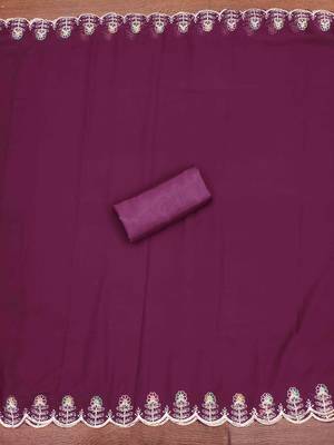 wine georgette embroidered unstitched dressmaterials 3 pair top bottom dupptaa 2