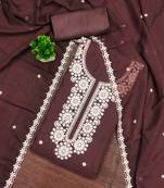brown georgette embroidered unstitched dressmaterials 3 pair top bottom dupptaa
