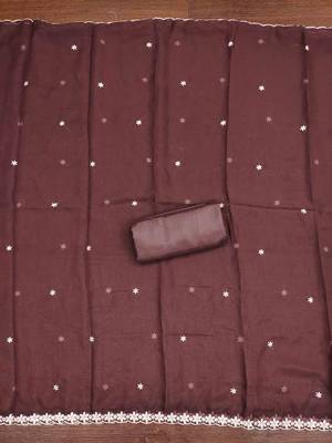 brown georgette embroidered unstitched dressmaterials 3 pair top bottom dupptaa 2