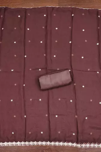 brown georgette embroidered unstitched dressmaterials 3 pair top bottom dupptaa