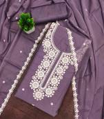 lavender georgette embroidered unstitched dressmaterials 3 pair top bottom dupptaa