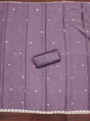 lavender georgette embroidered unstitched dressmaterials 3 pair top bottom dupptaa 2