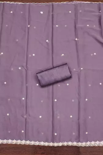 lavender georgette embroidered unstitched dressmaterials 3 pair top bottom dupptaa