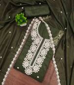 sea green georgette embroidered unstitched dressmaterials 3 pair top bottom dupptaa